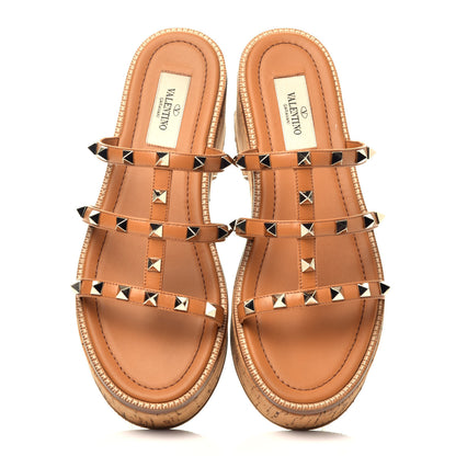 Valentino Garavani Calfskin Cork Rockstud Caged 30/50mm Platform Sandals 37.5 Tan 5 of 9