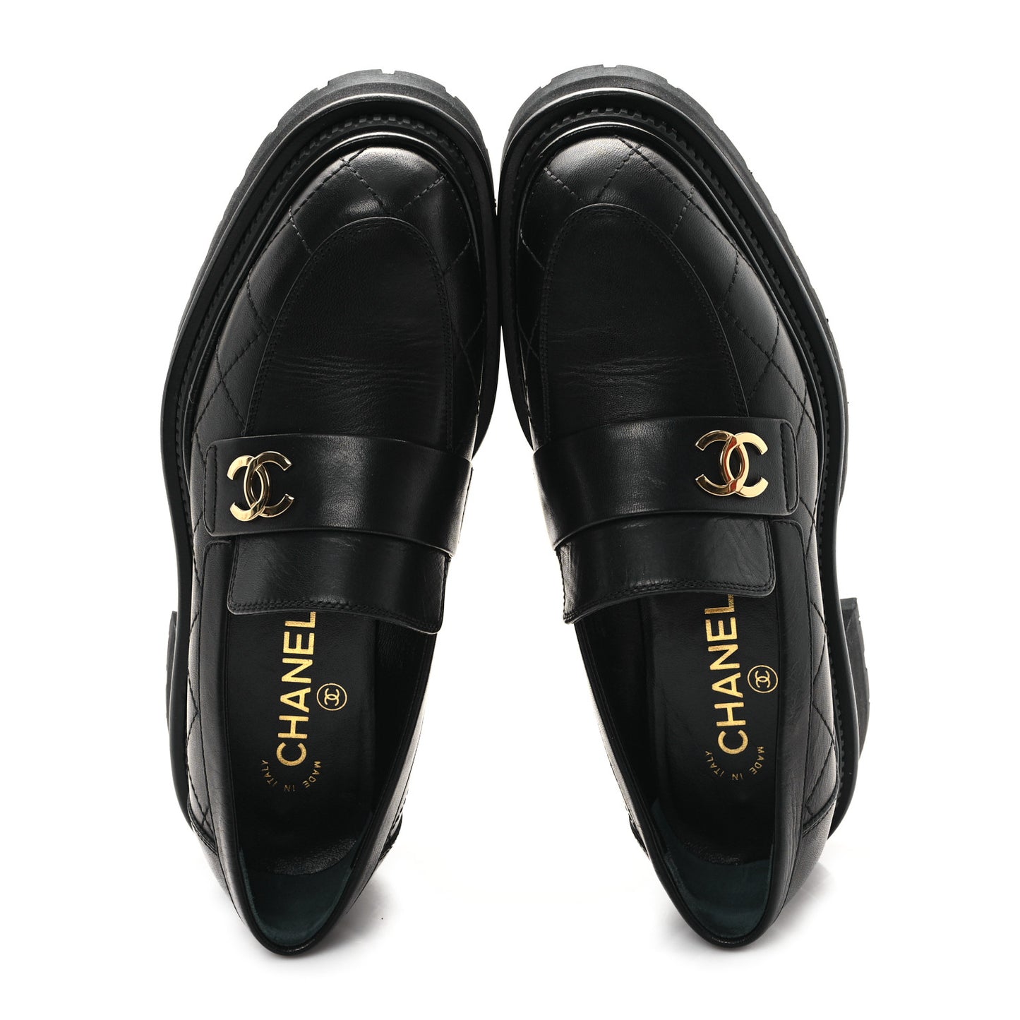 Calfskin Quilted CC Mocassin Loafers 36.5 Black