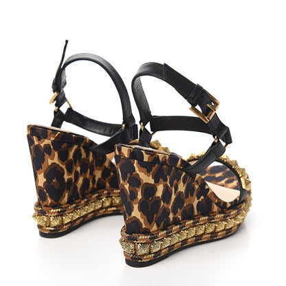 Christian Louboutin Nappa Silk Leopard Pira Ryad 110 Wedge Sandals 35 Black Marron 4 of 8