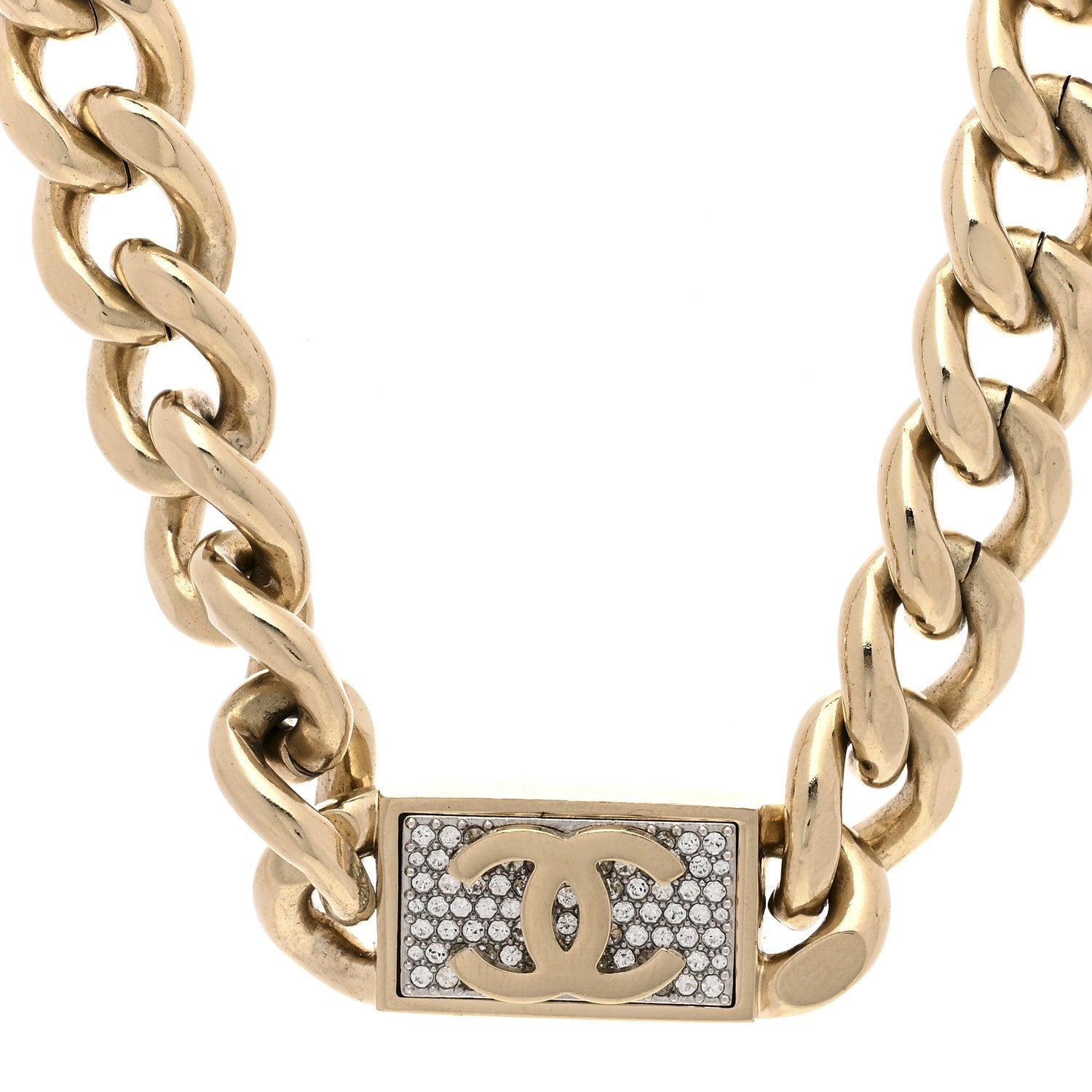 Chanel Crystal CC Chain Link Choker Necklace Gold 4 of 6