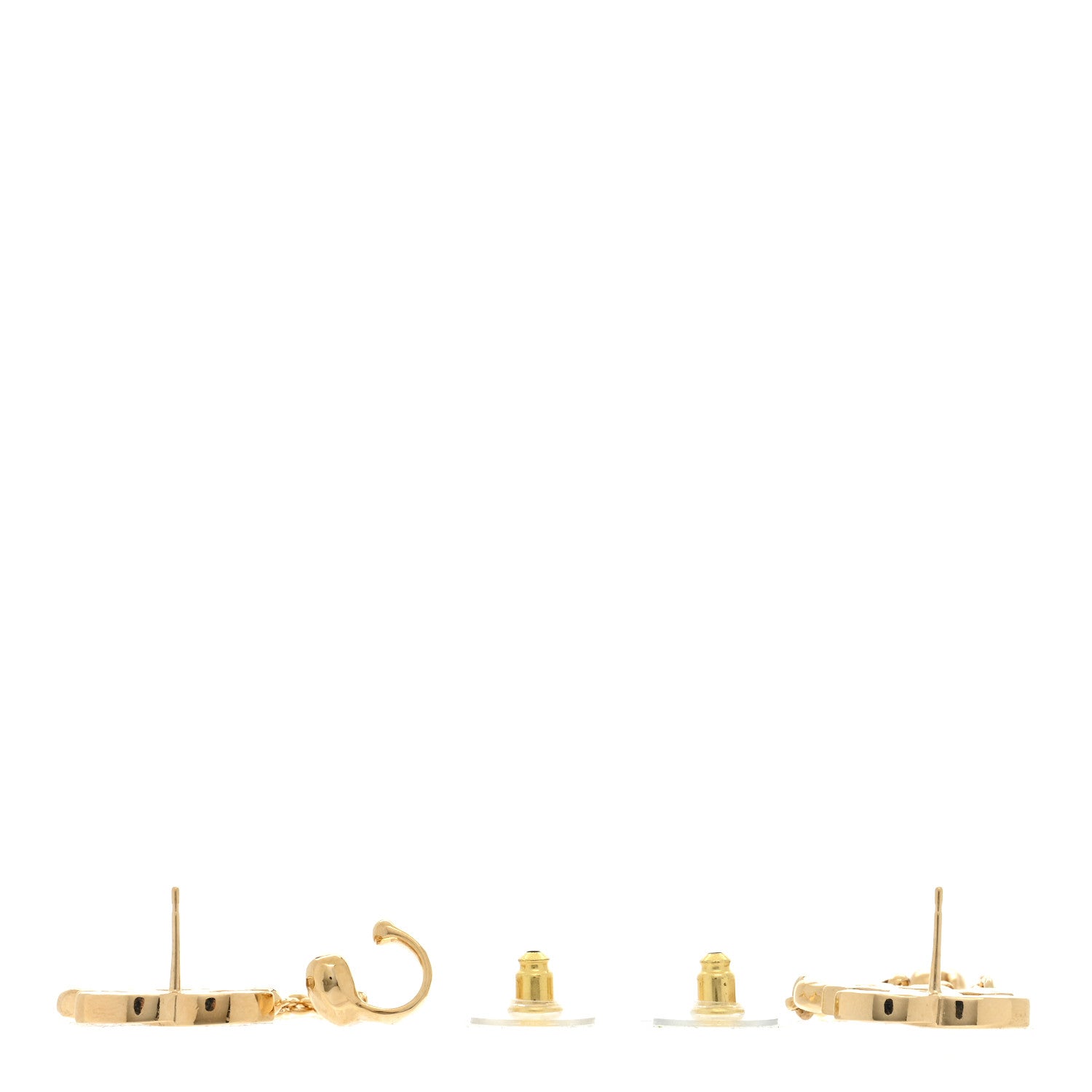 Chanel Metal Crystal CC Drop Heart Link Earrings Gold 3 of 5