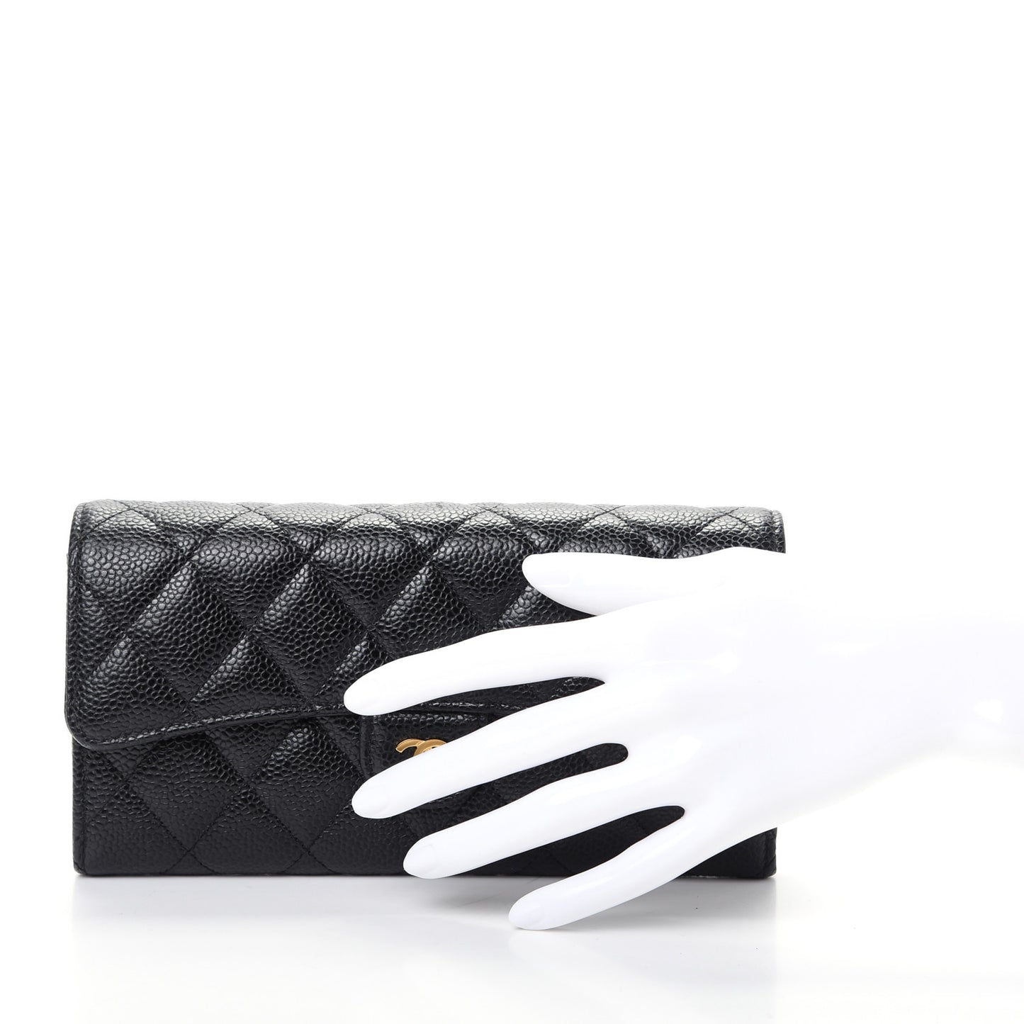 Caviar Quilted Large Gusset Flap Wallet Black