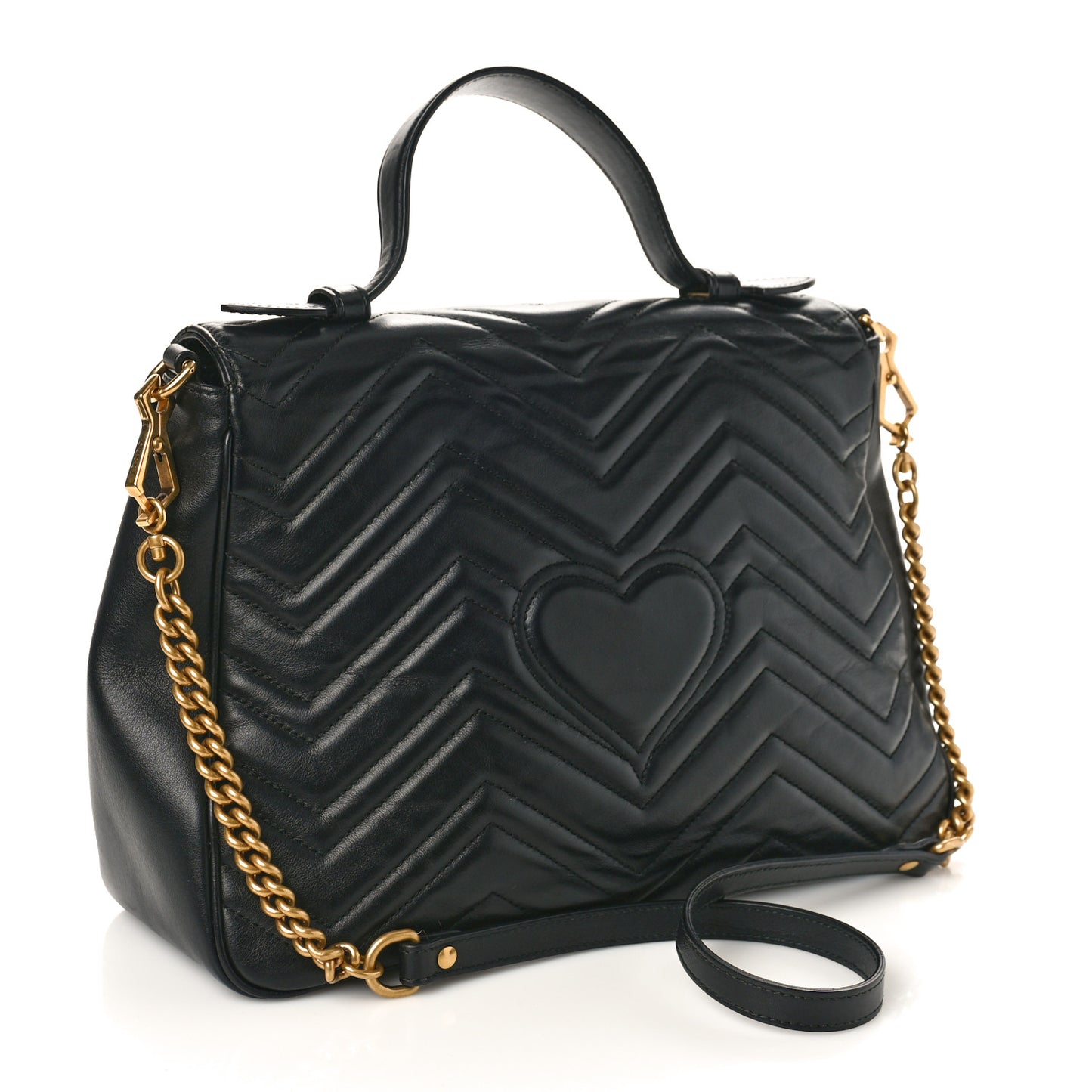 Calfskin Matelasse Medium GG Marmont Top Handle Shoulder Bag Black