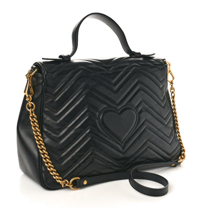 Gucci Calfskin Matelasse Medium GG Marmont Top Handle Shoulder Bag Black 3 of 11