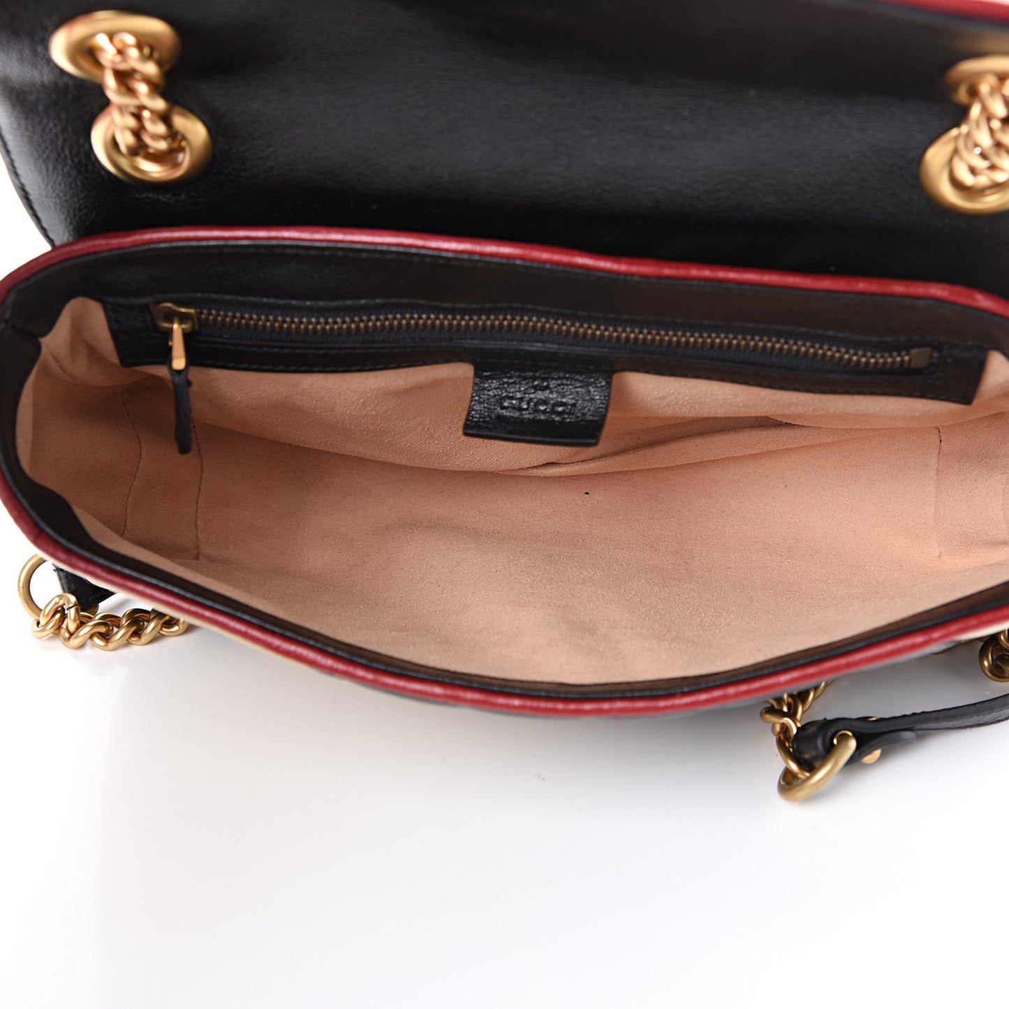 Vintage Effect Calfskin Matelasse Diagonal Striped Small Torchon GG Marmont Shoulder Bag Black Beige