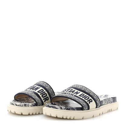 Christian Dior Canvas Toile de Jouy Embroidered Dway 10mm Slide Sandals 38.5 Deep Blue 4 of 9