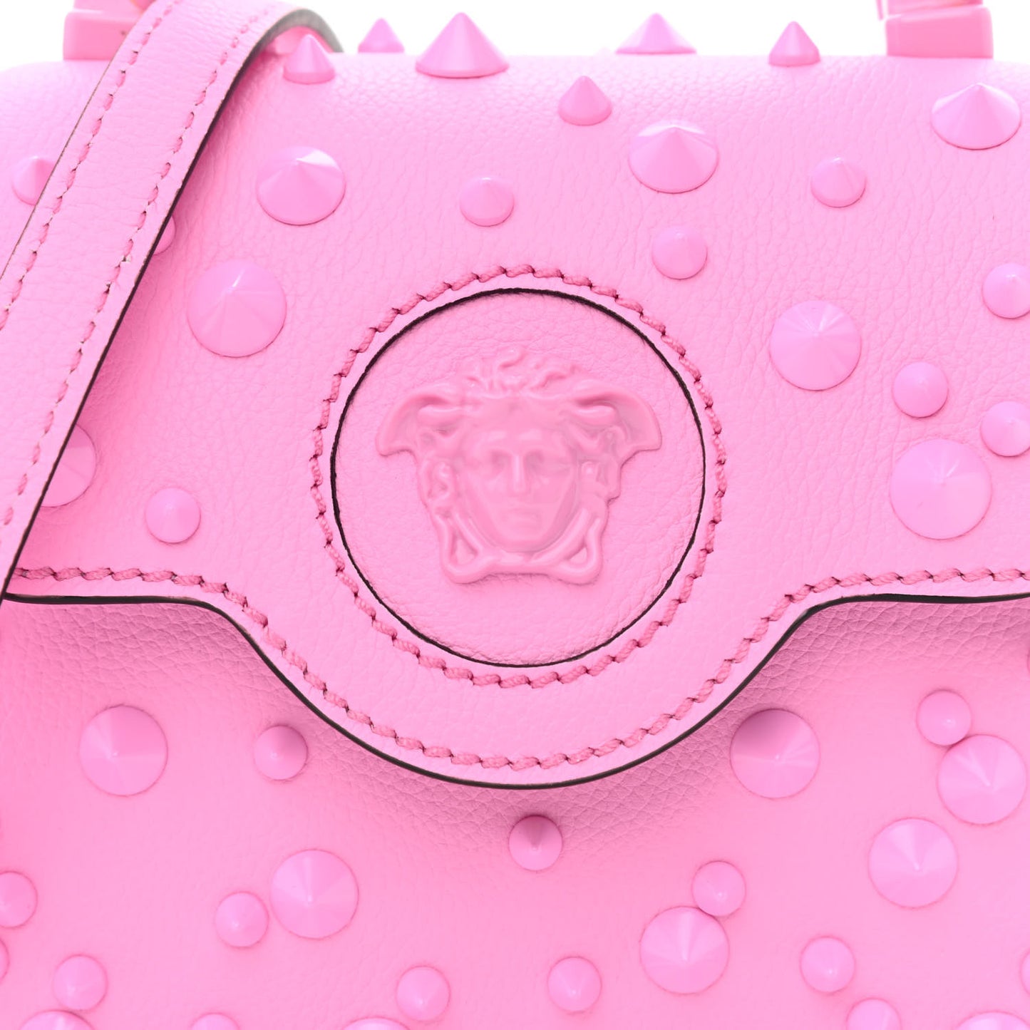Grained Calfskin Spiked Micro La Medusa Bag Pink Paradise