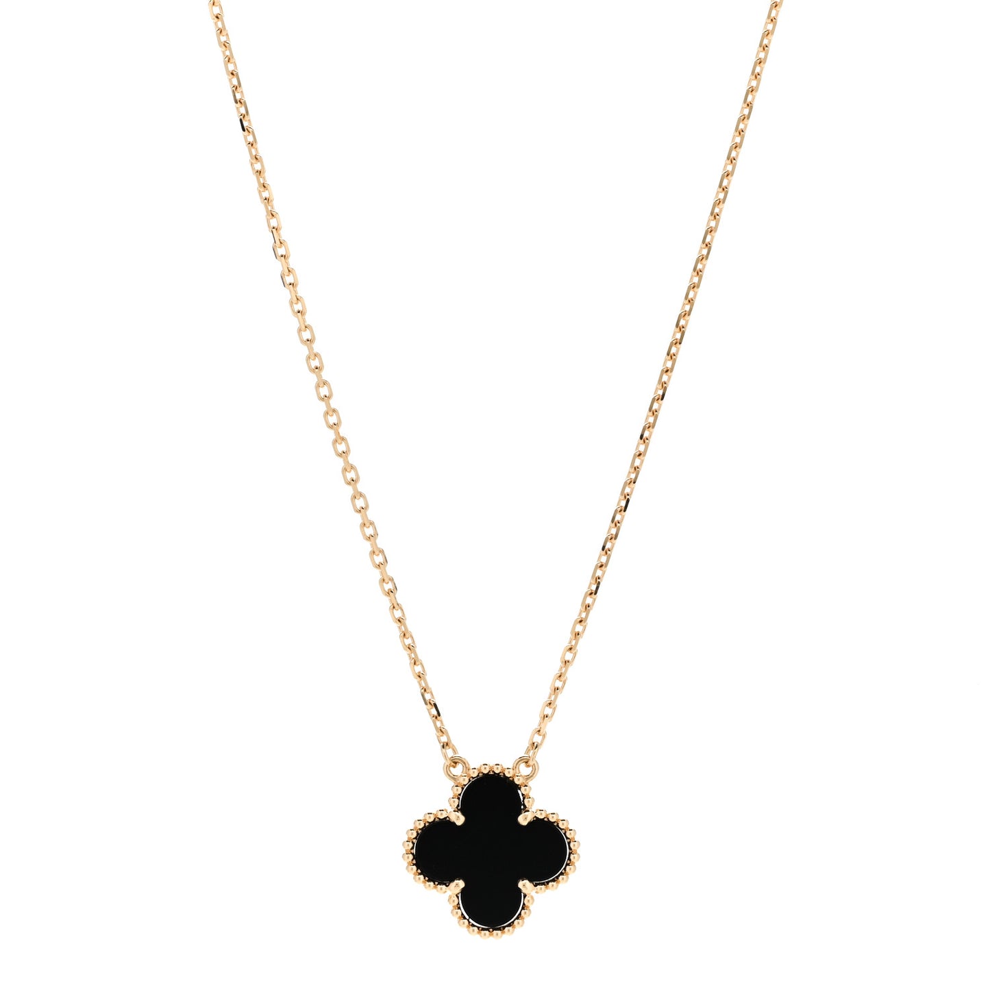 18K Yellow Gold Black Onyx Vintage Alhambra Pendant Necklace