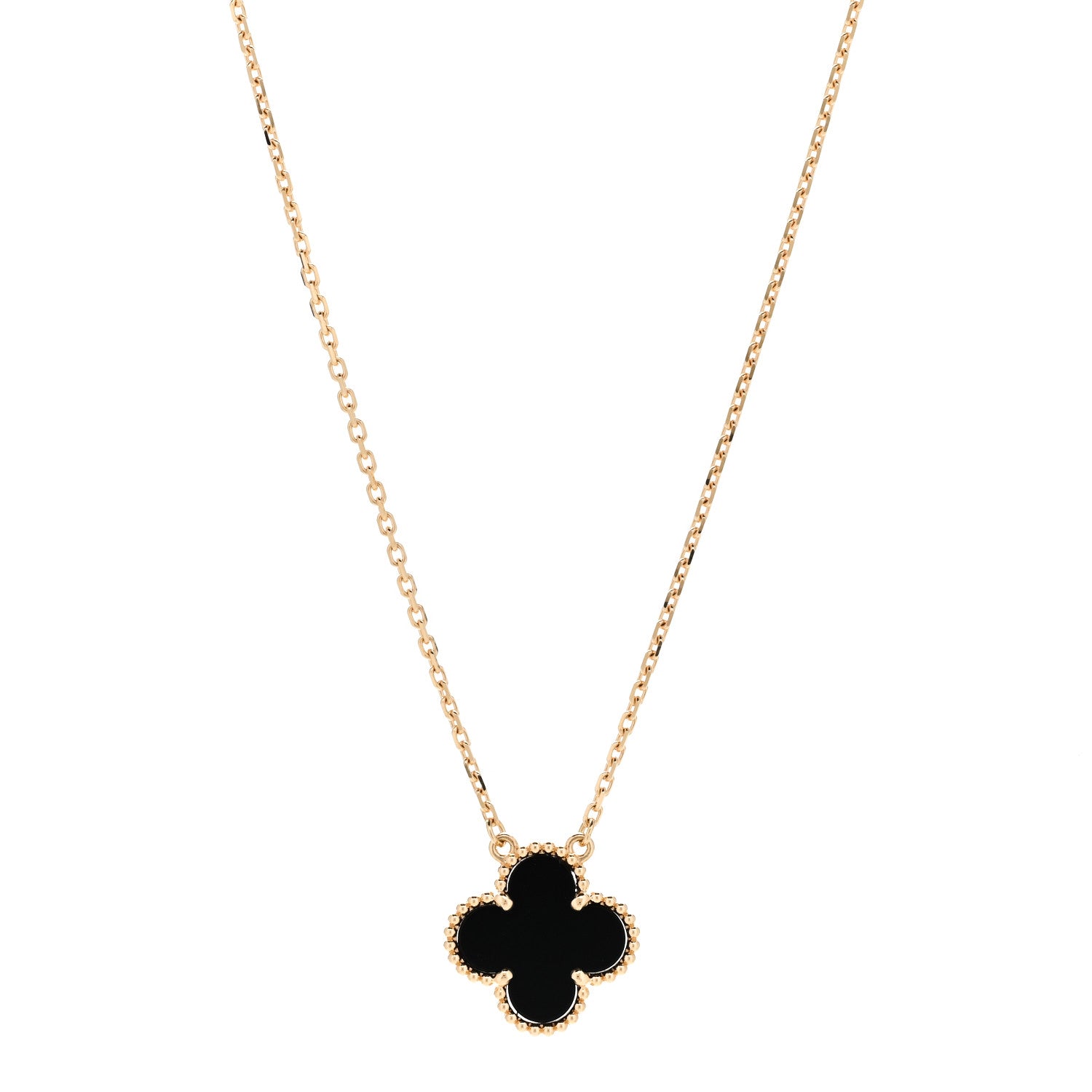 Van Cleef & Arpels 18K Yellow Gold Black Onyx Vintage Alhambra Pendant Necklace 1 of 6