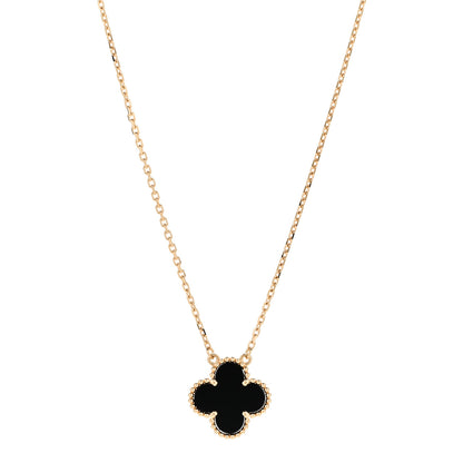 Van Cleef & Arpels 18K Yellow Gold Black Onyx Vintage Alhambra Pendant Necklace 1 of 6