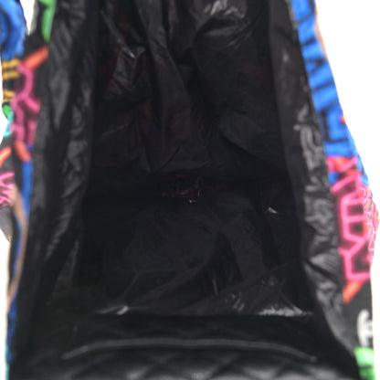 Chanel Caviar Fabric Graffiti Foldable Tote Bag With Chain Black Multicolor 4 of 17