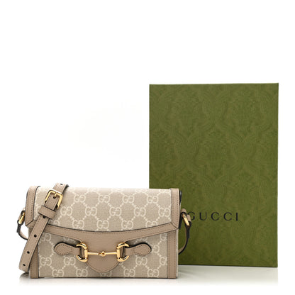 Gucci GG Supreme Monogram Textured Dollar Calfskin Mini Horsebit 1955 Shoulder Bag Beige Mystic White Oatmeal 11 of 11