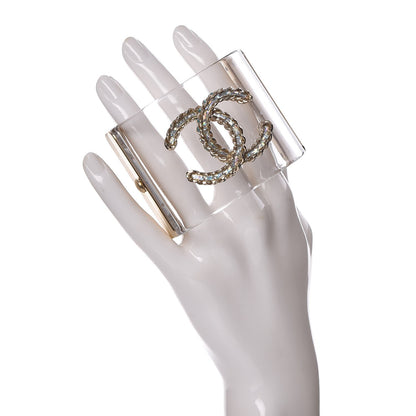 Chanel Lucite Mother of Pearl Crystal CC Cuff Transparent 2 of 5