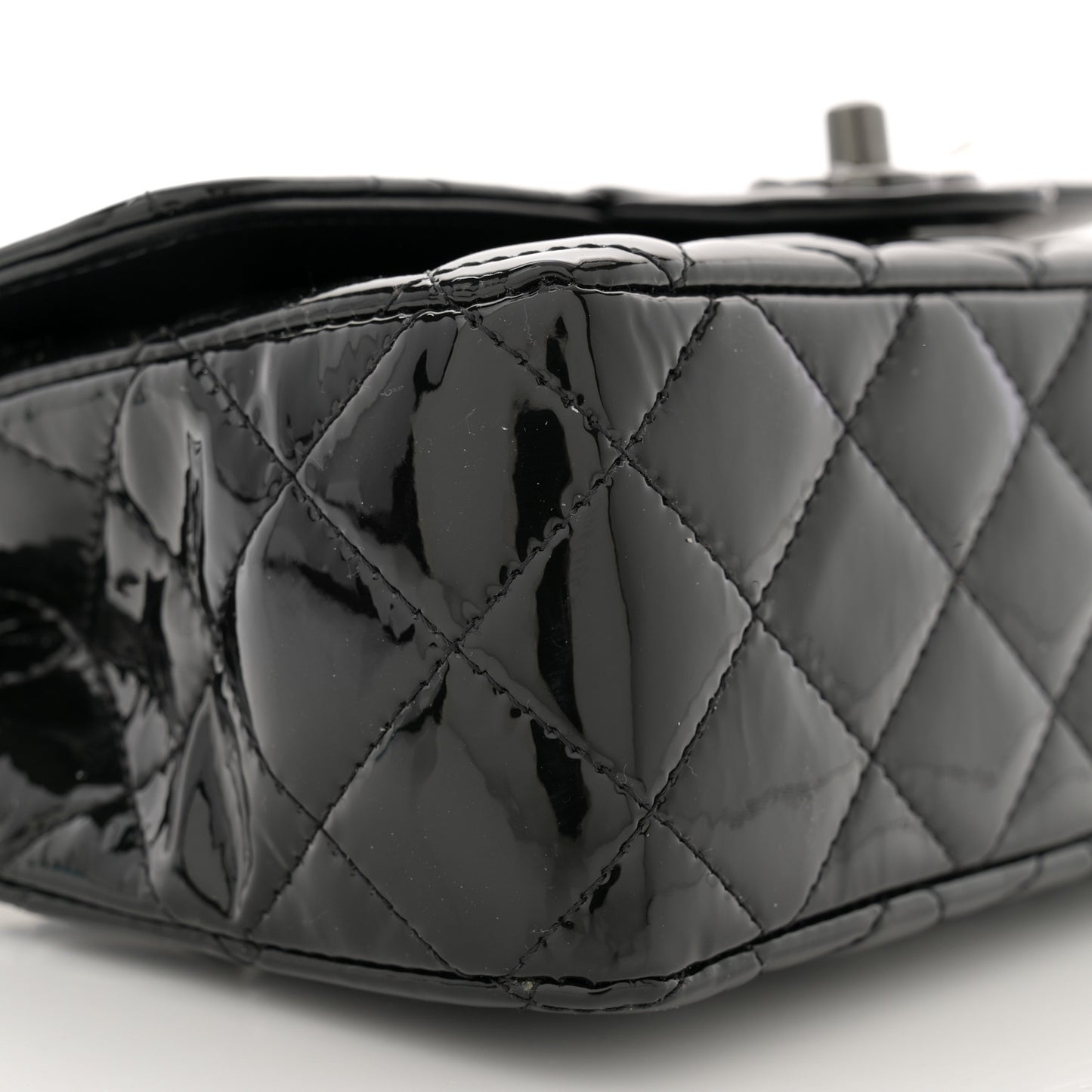 Patent Calfskin Quilted Mini Rectangular Flap So Black