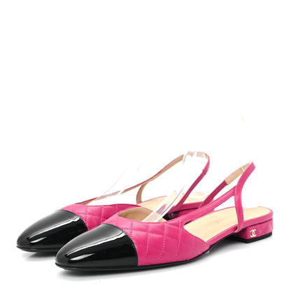 Chanel Lambskin Patent Cap Toe CC Slingback Flats 41 Pink Black 4 of 9