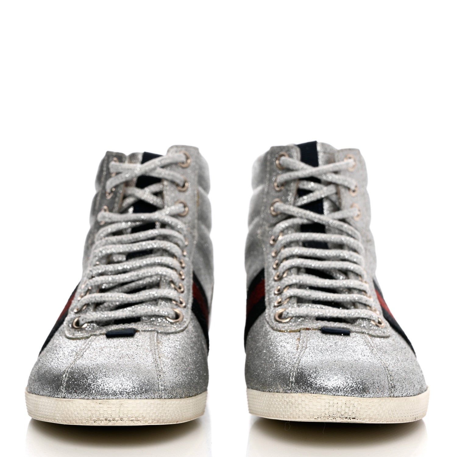 Gucci Glitter Web New Bright High Top Sneakers 36.5 Silver 2 of 12