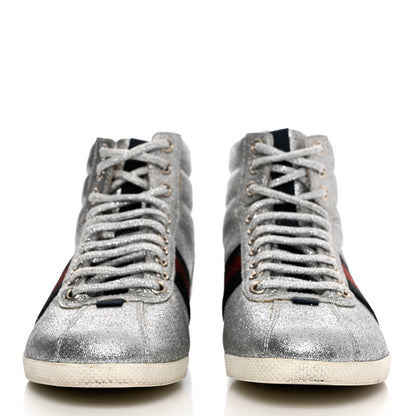 Gucci Glitter Web New Bright High Top Sneakers 36.5 Silver 2 of 12