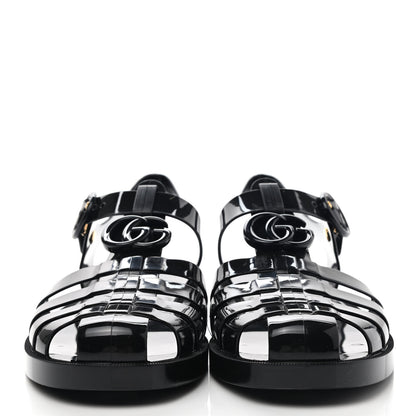 Gucci Shiny Rubber Double G Buckle Strap Sandals 40 Black 4 of 16