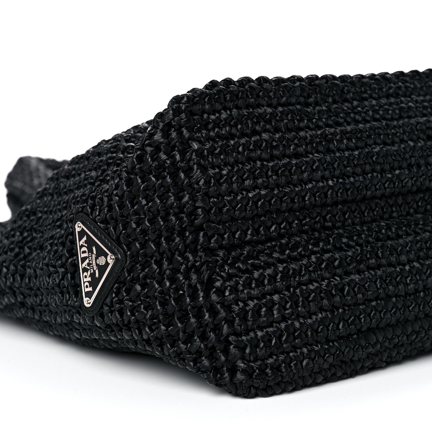 Prada Yarn Raffia Effect Crochet Large Logo Tote Black 8 of 9