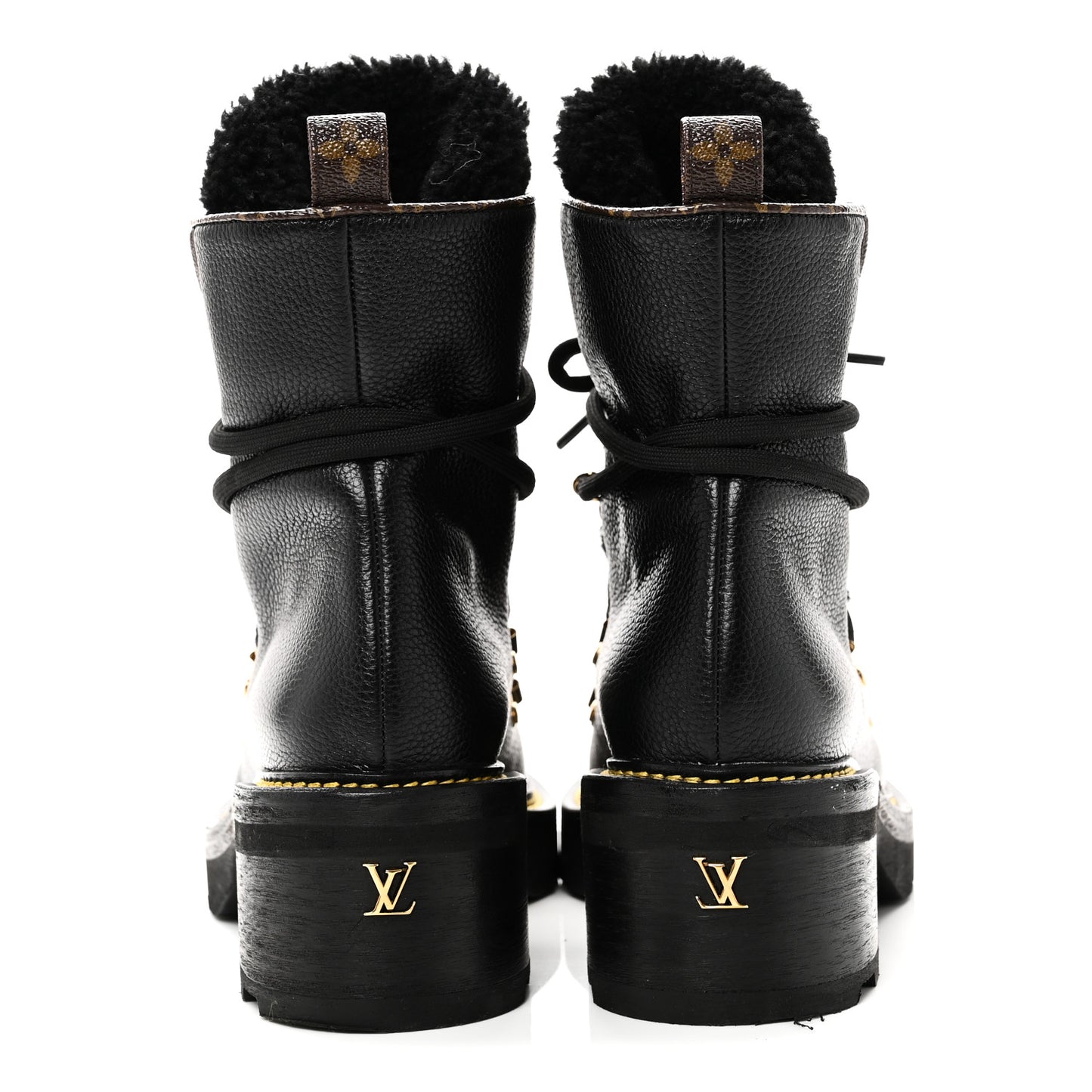 Grained Calfskin Shearling LV Beaubourg Ankle Boots 37.5 Black