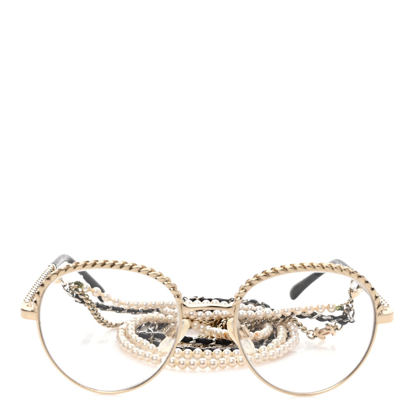 Metal Round Removable Pearl Chain Eyeglasses 2184 Gold