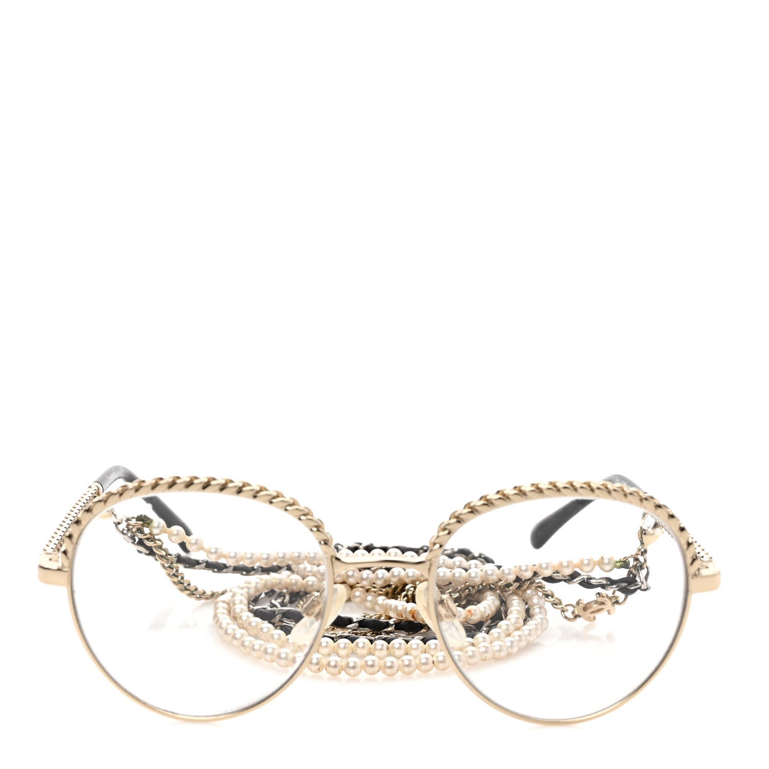 Chanel Metal Round Removable Pearl Chain Eyeglasses 2184 Gold 2 of 7