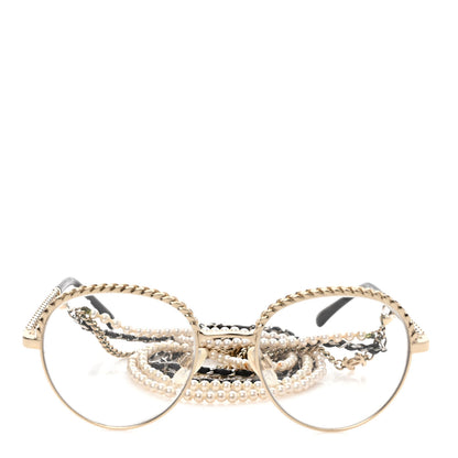 Chanel Metal Round Removable Pearl Chain Eyeglasses 2184 Gold 2 of 7