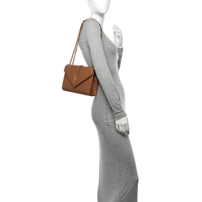 Saint Laurent Grain De Poudre Textured Mixed Matelasse Medium Triquilt Monogram Satchel Dark Cork 2 of 15