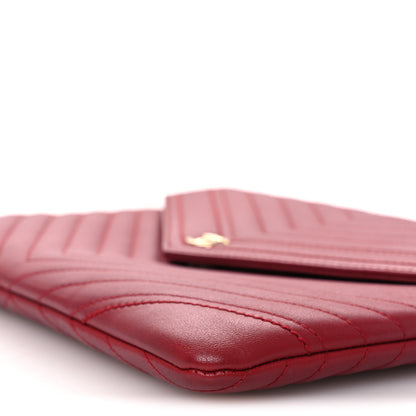 Chanel Calfskin Chevron Quilted Small Envelope Clutch Red 10 of 12