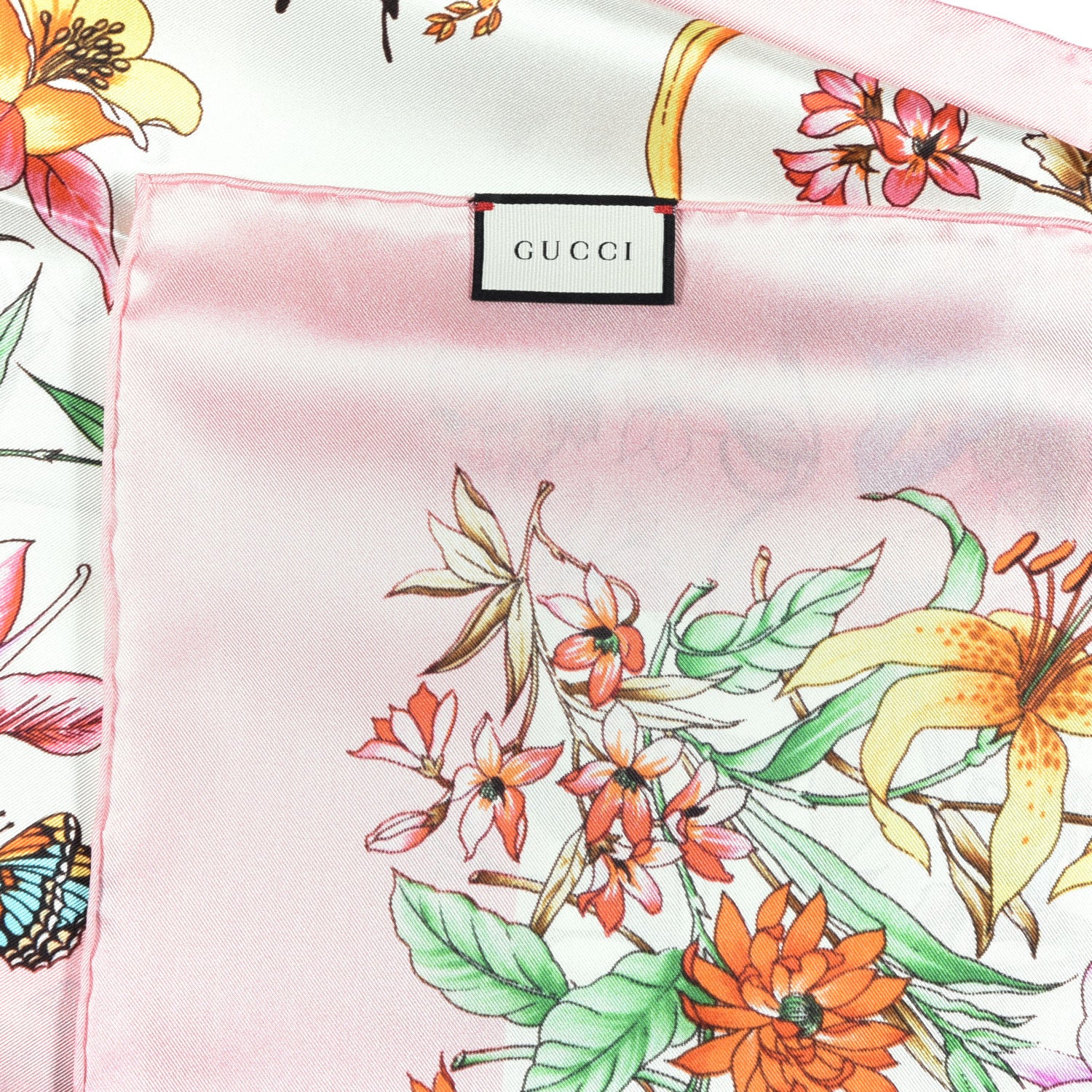 Gucci Silk Twill Eighties Bouquet Square Scarf Pink Ivory 3 of 4