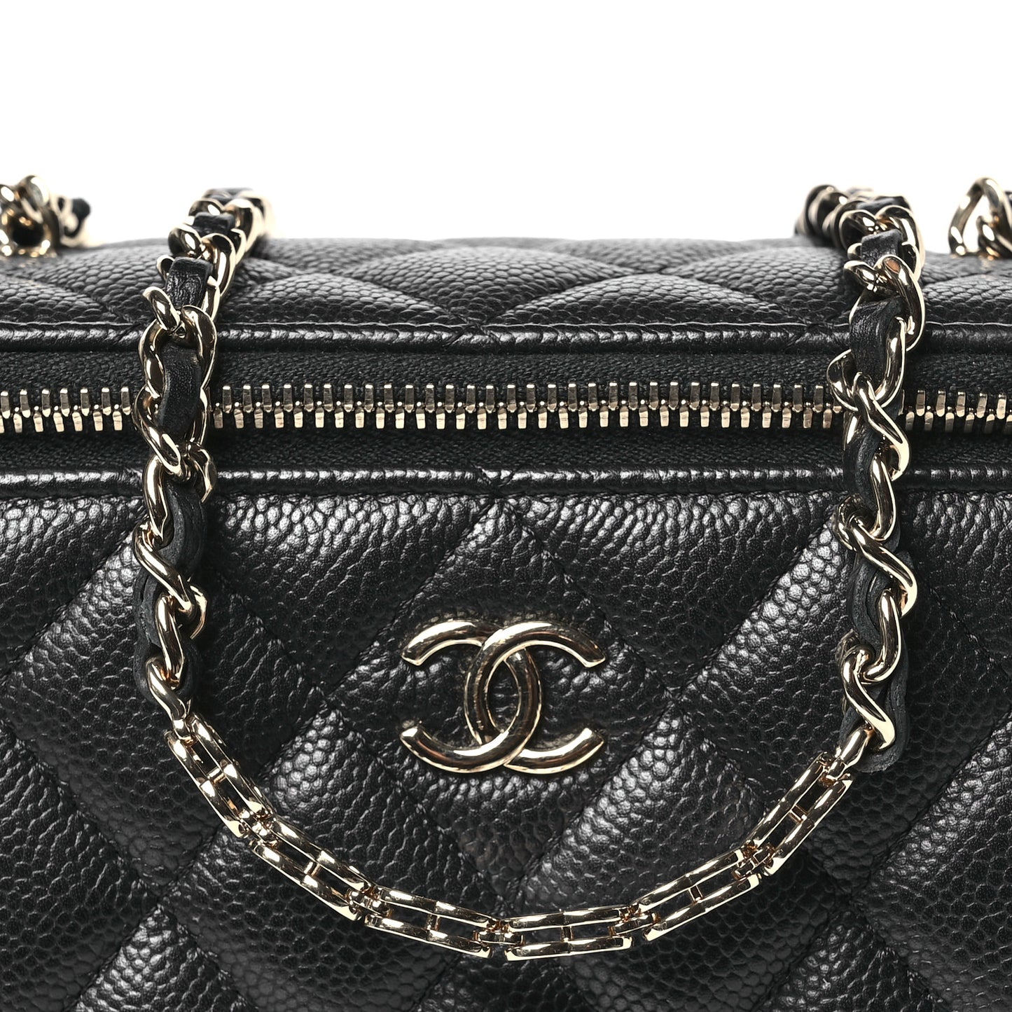 Caviar Quilted Small Tiny CC Vanity Case With Chain Black