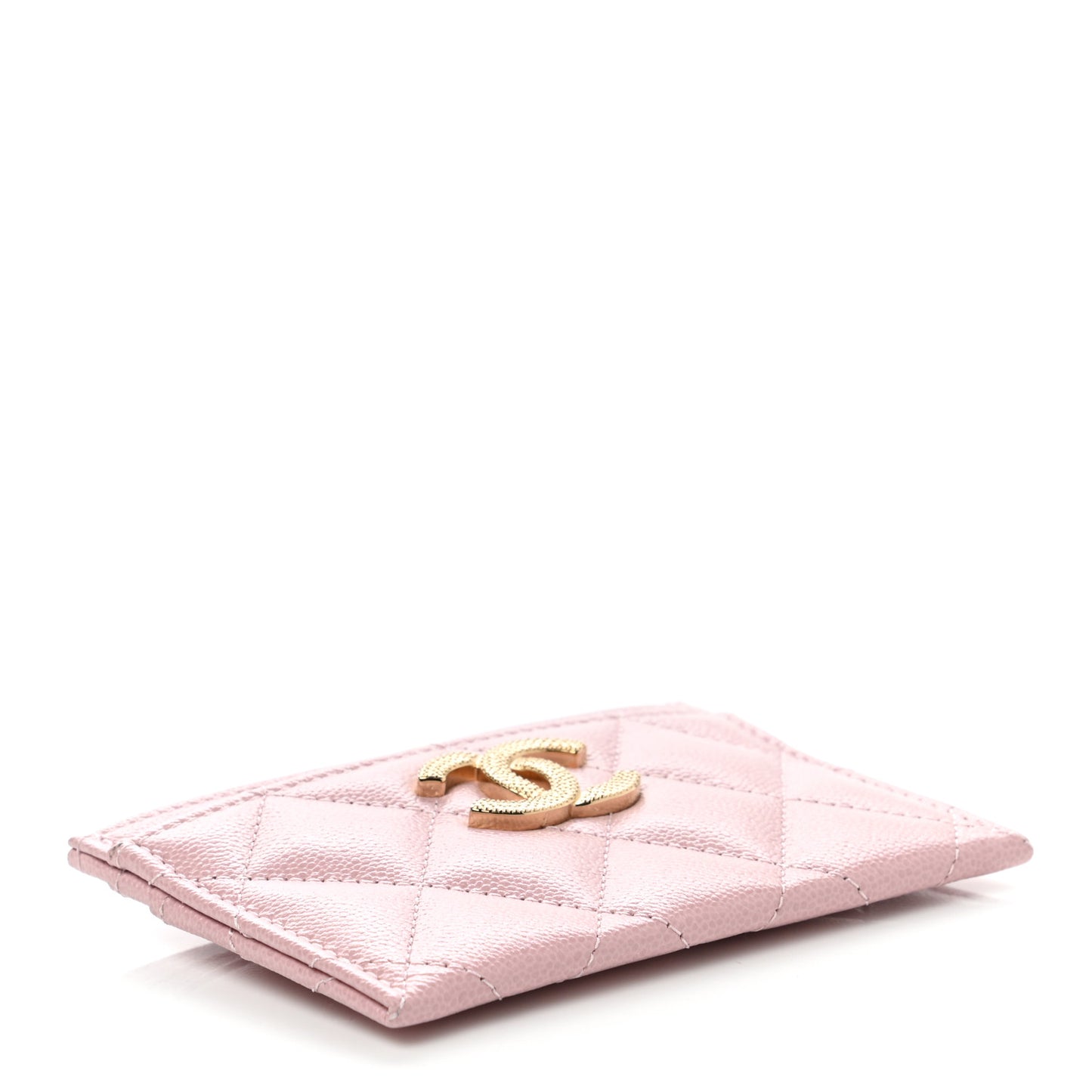 Caviar Quilted Studded CC Card Holder Light Pink