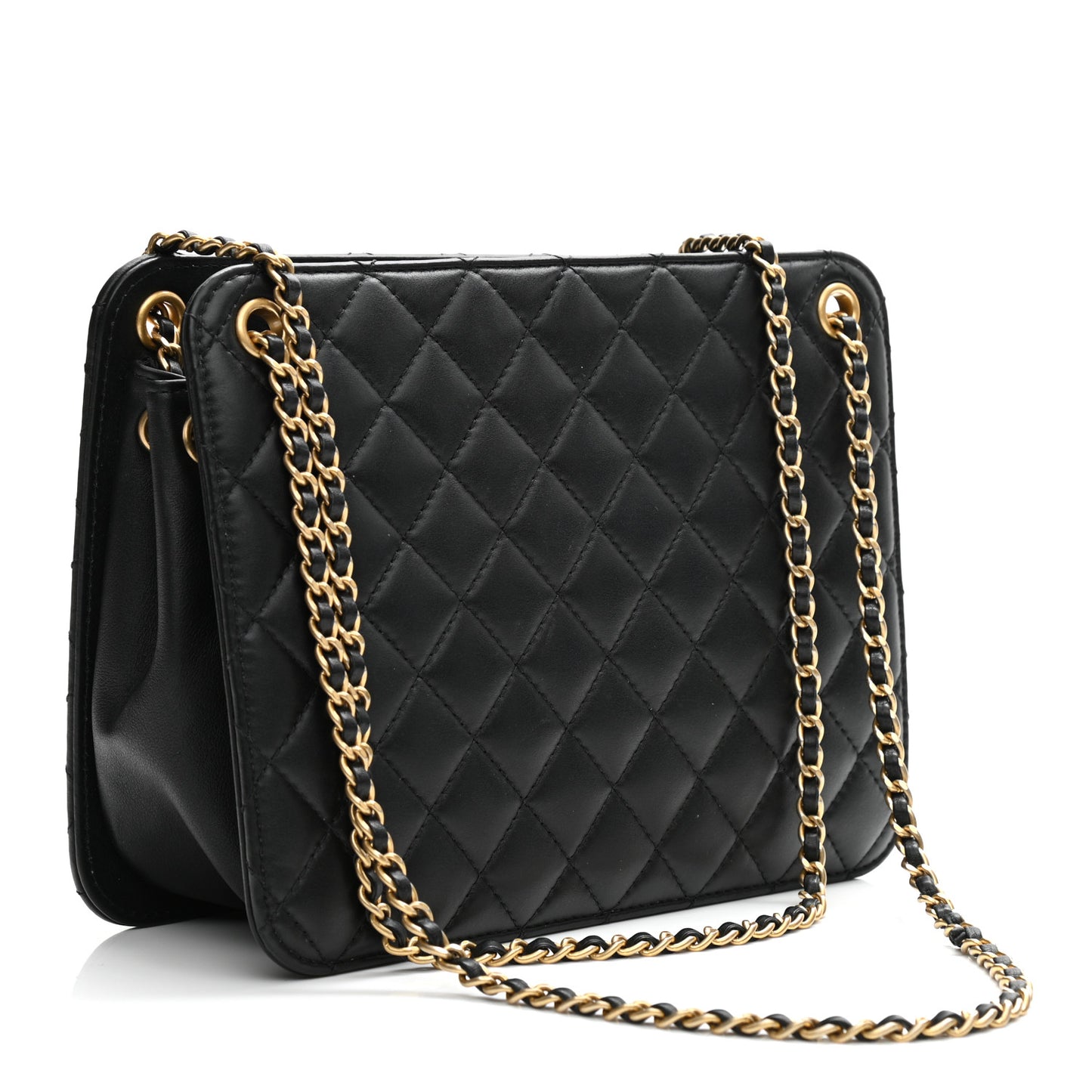 Calfskin Quilted CC Chain Accordion Tote Black