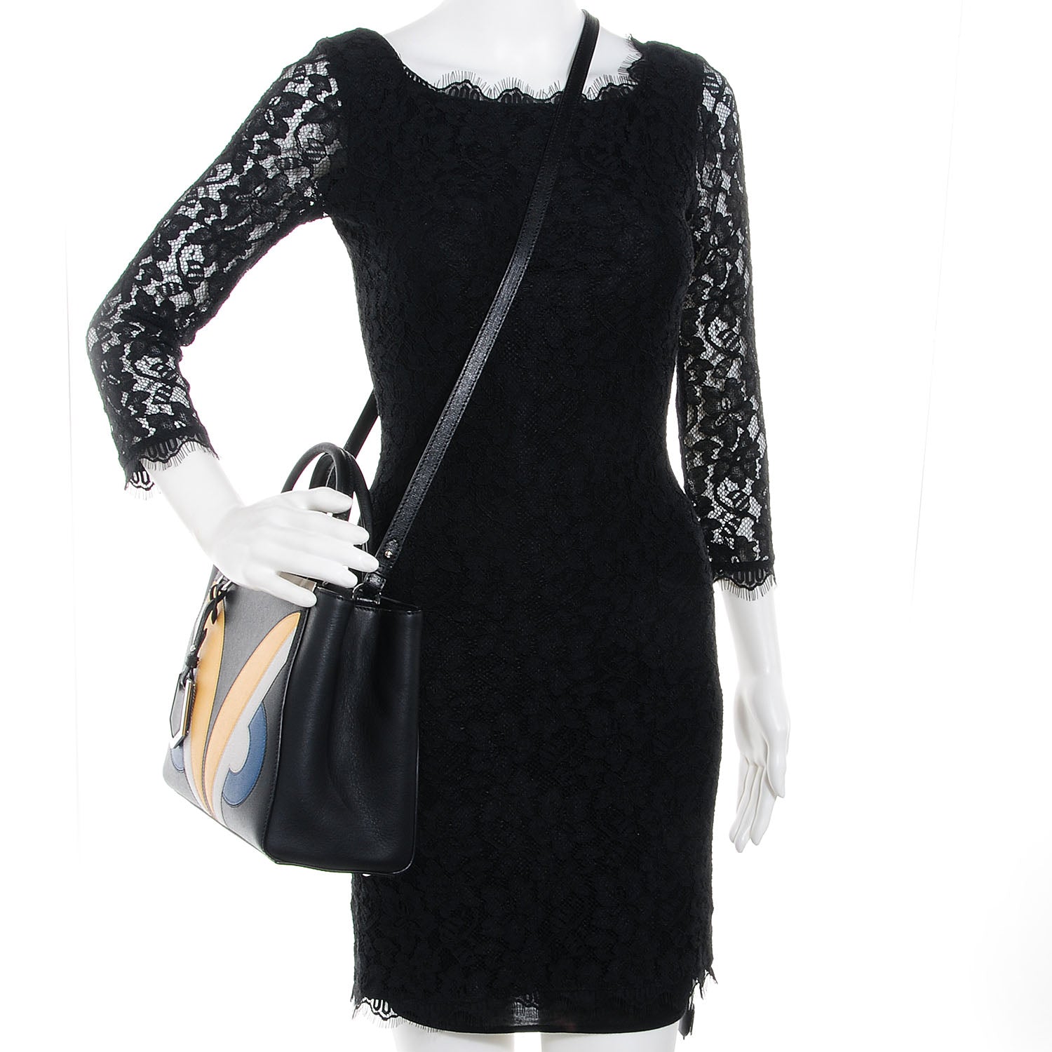 Fendi Saffiano Monster Colorblock Petite 2Jours Tote Black 2 of 10