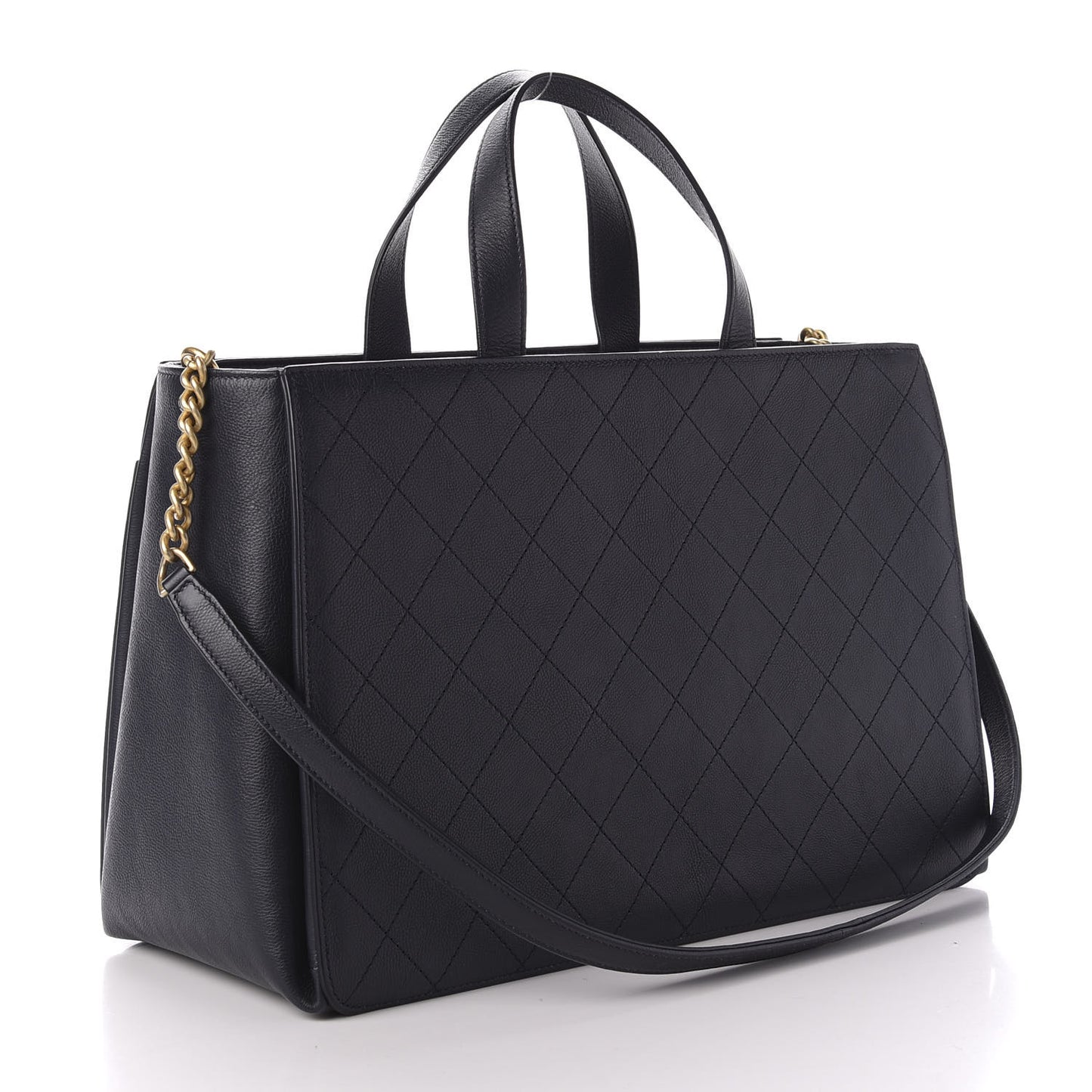 Calfskin Stitched Large Straight Lines Shopping Tote Navy