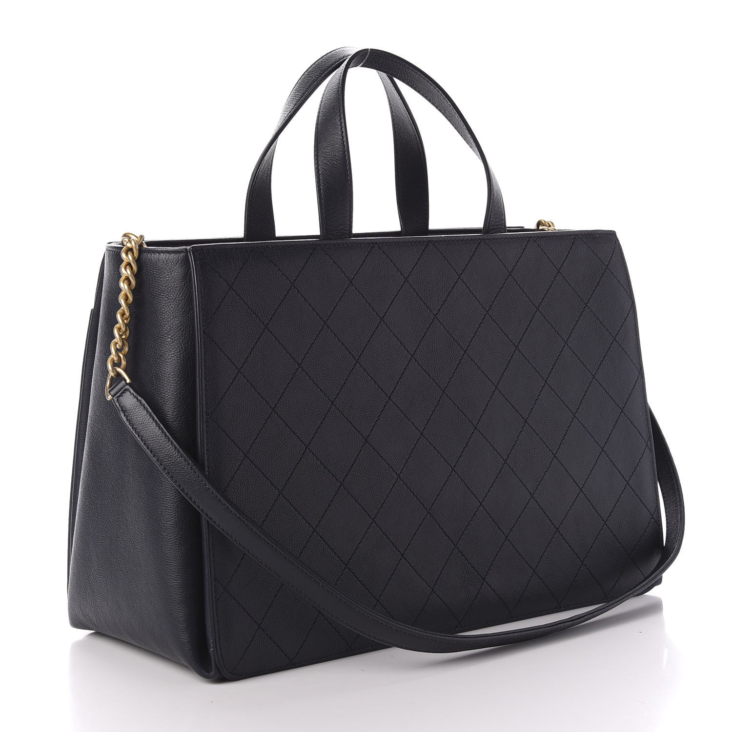Chanel Calfskin Stitched Large Straight Lines Shopping Tote Navy 4 of 12