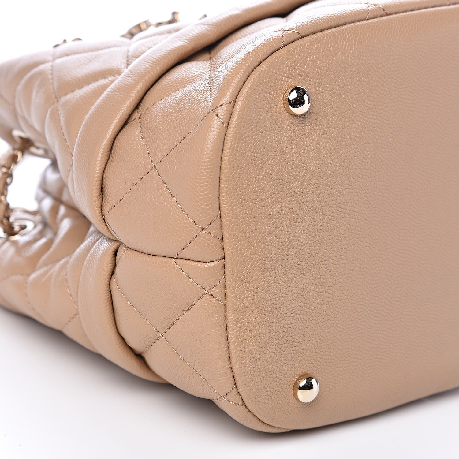 Chanel Caviar Quilted Rolled Up Bucket Drawstring Bag Beige 8 of 9