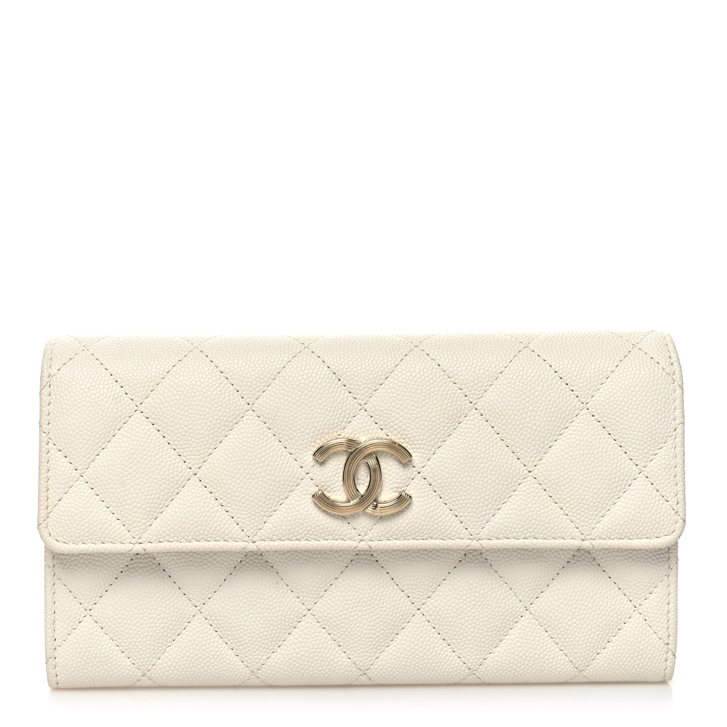 Caviar Quilted Striated CC Large Gusset Flap Wallet White