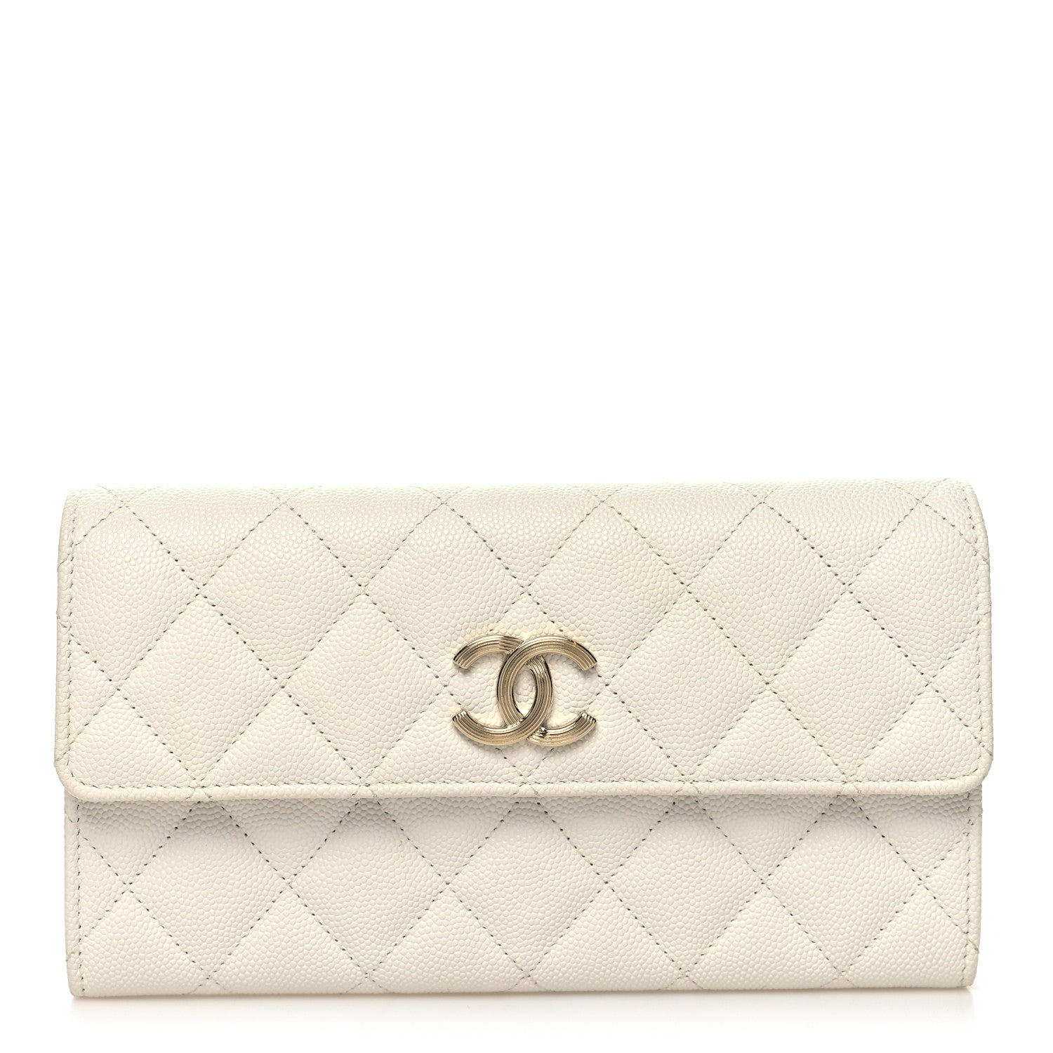 Chanel Caviar Quilted Striated CC Large Gusset Flap Wallet White 1 of 11