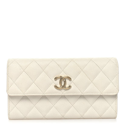 Chanel Caviar Quilted Striated CC Large Gusset Flap Wallet White 1 of 11