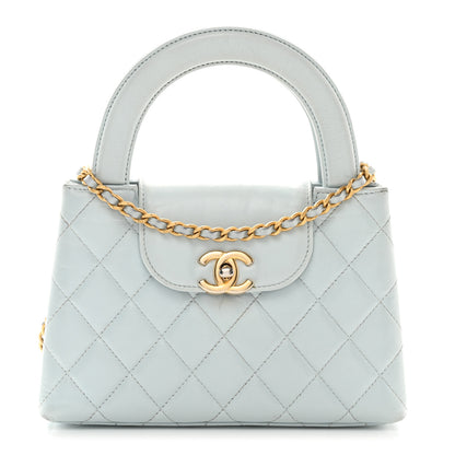 Chanel Shiny Aged Calfskin Quilted Nano Kelly Shopper Light Blue 1 of 11
