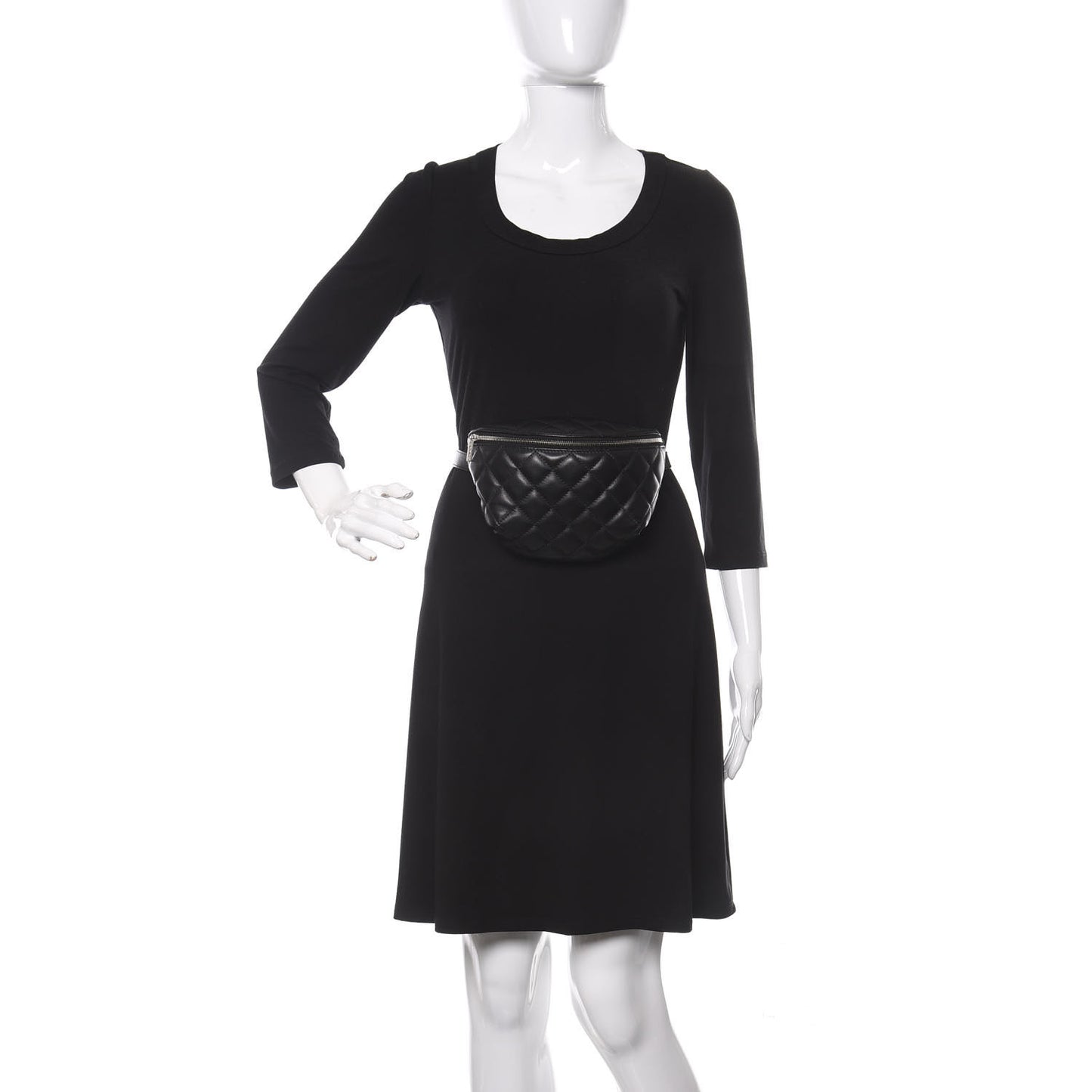Grained Calfskin Quilted Waist Belt Bag Black