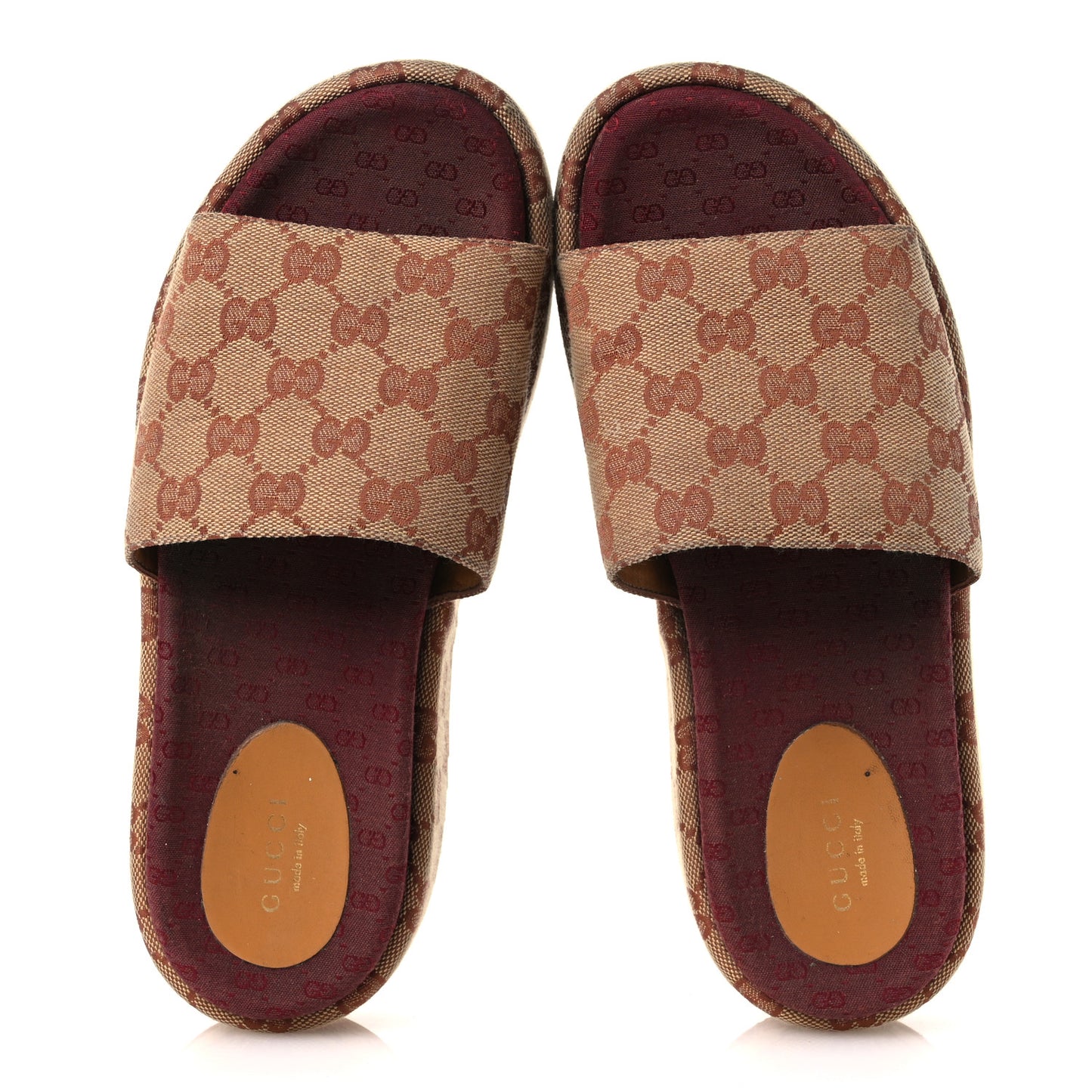 Canvas GG Monogram Angelina Platform Slide Sandals 38 Beige Ruggine