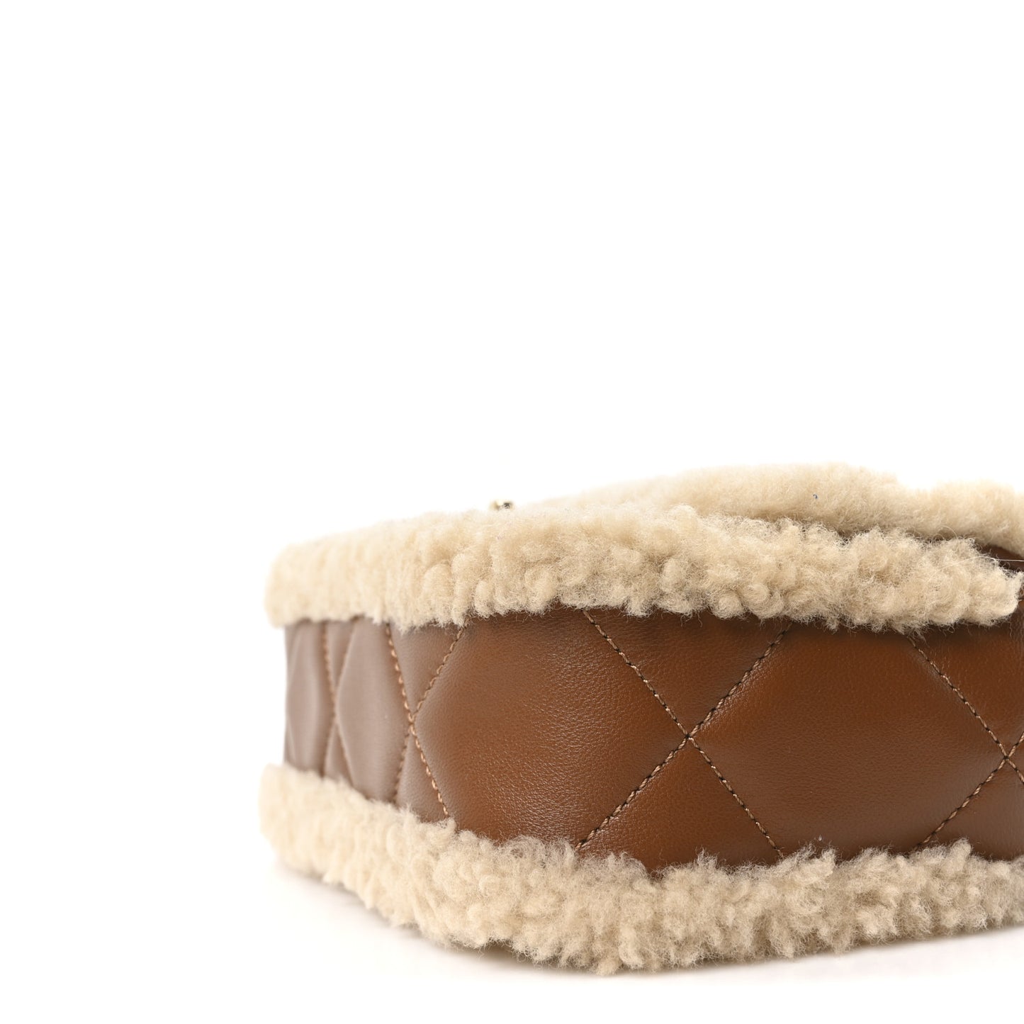Shearling Lambskin Quilted Mini Furry Coco Flap Beige Dark Brown