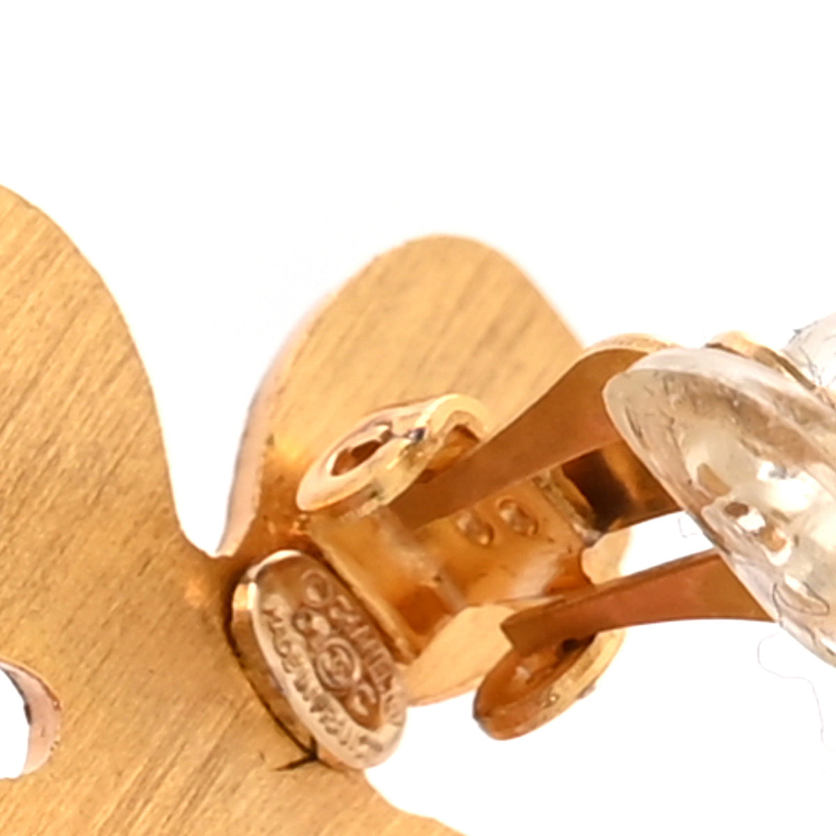 Chanel Metal Crystal Clover Clip On Earrings Gold 5 of 5