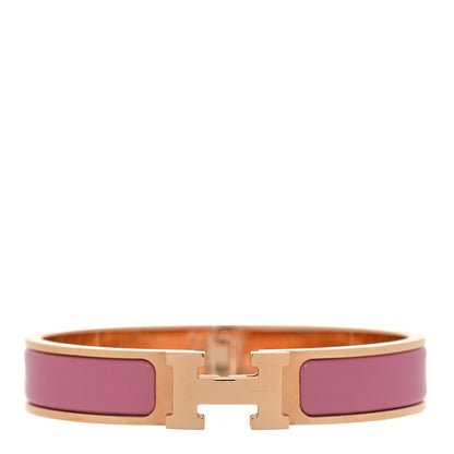 Hermes Enamel Narrow Clic Clac H Bracelet PM Rose Velours 1 of 5