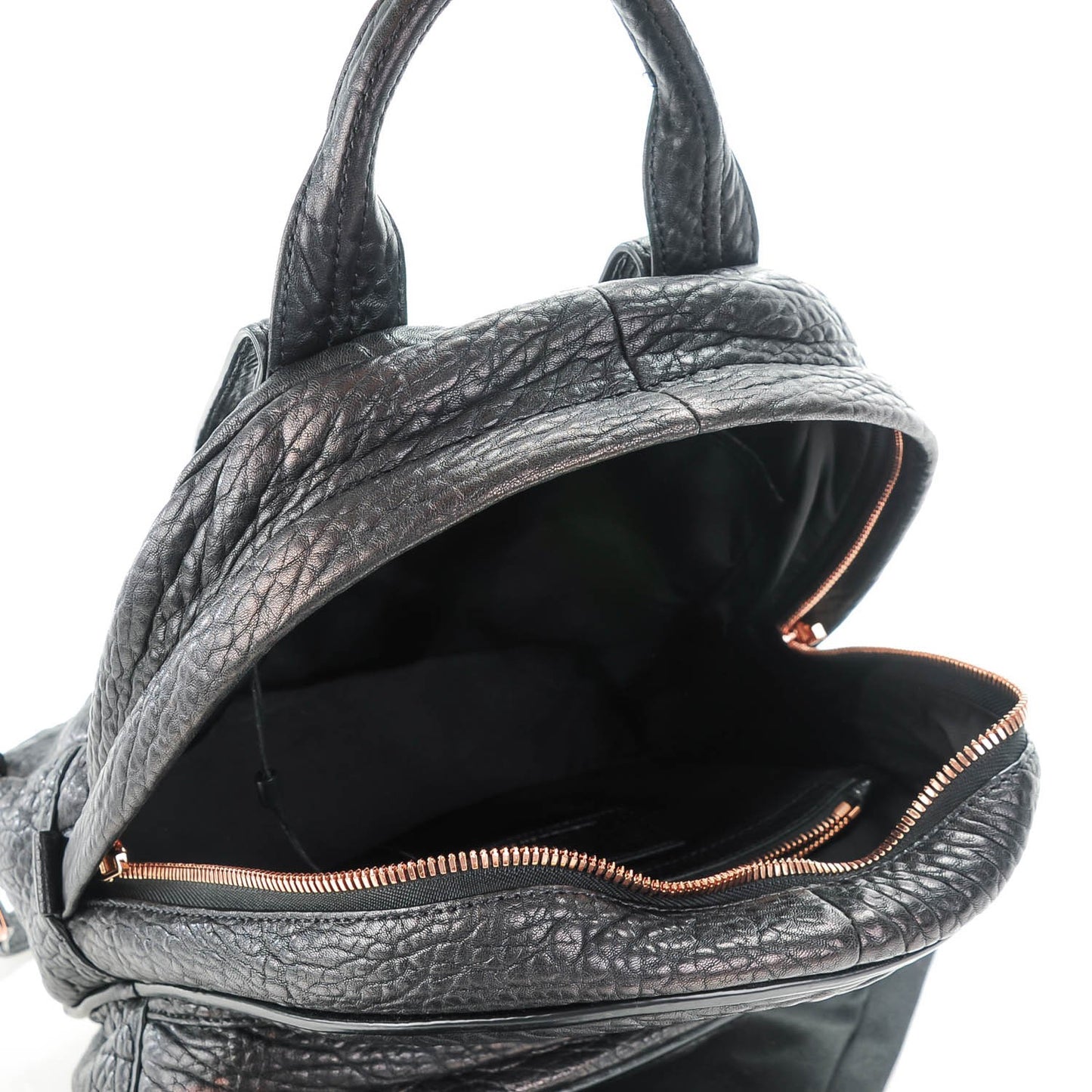 Pebbled Lambskin Dumbo Backpack Black Rose Gold Hardware