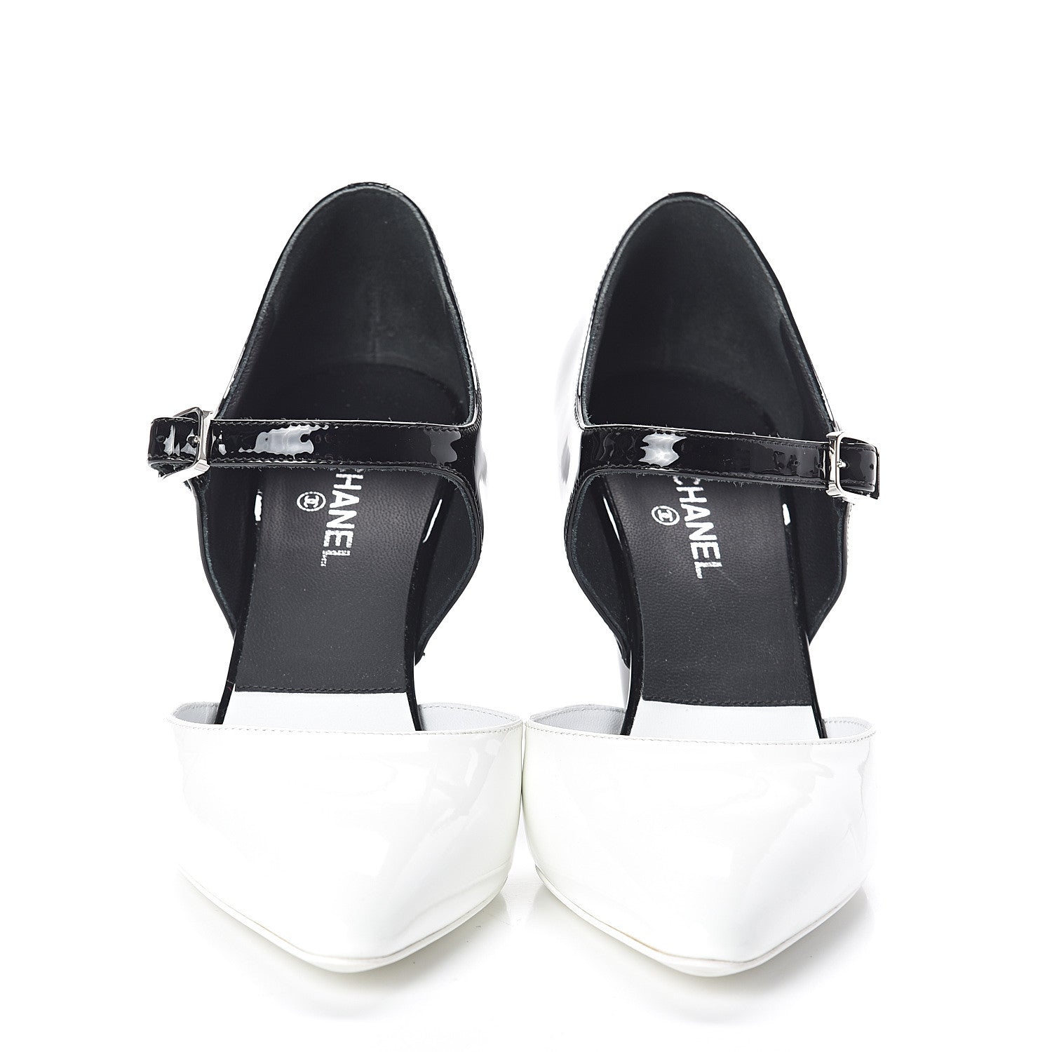 Chanel Patent Calfskin CC Pumps 37.5 White Black 2 of 7