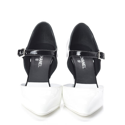 Chanel Patent Calfskin CC Pumps 37.5 White Black 2 of 7