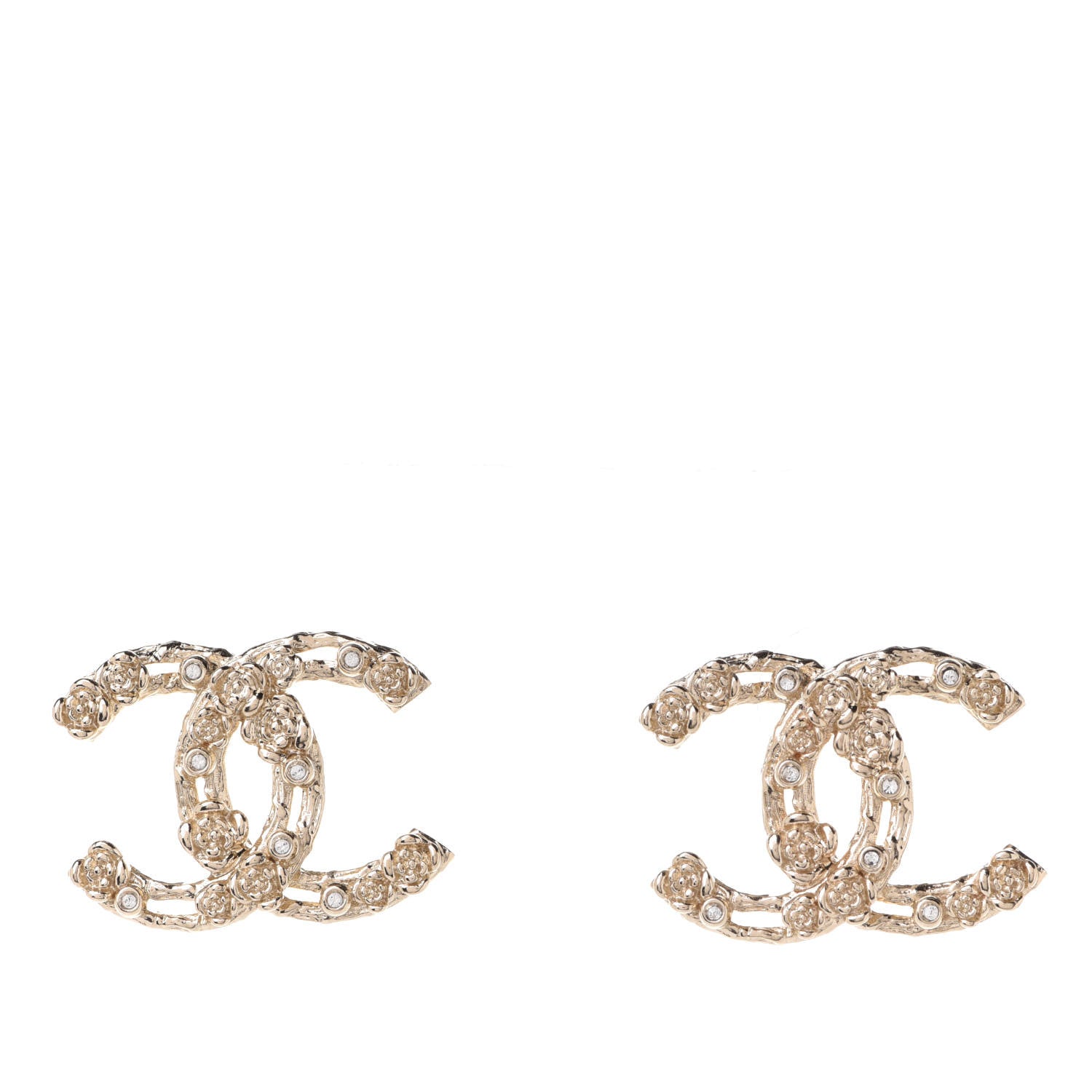 Chanel Crystal CC Camellia Earrings Gold 1 of 5
